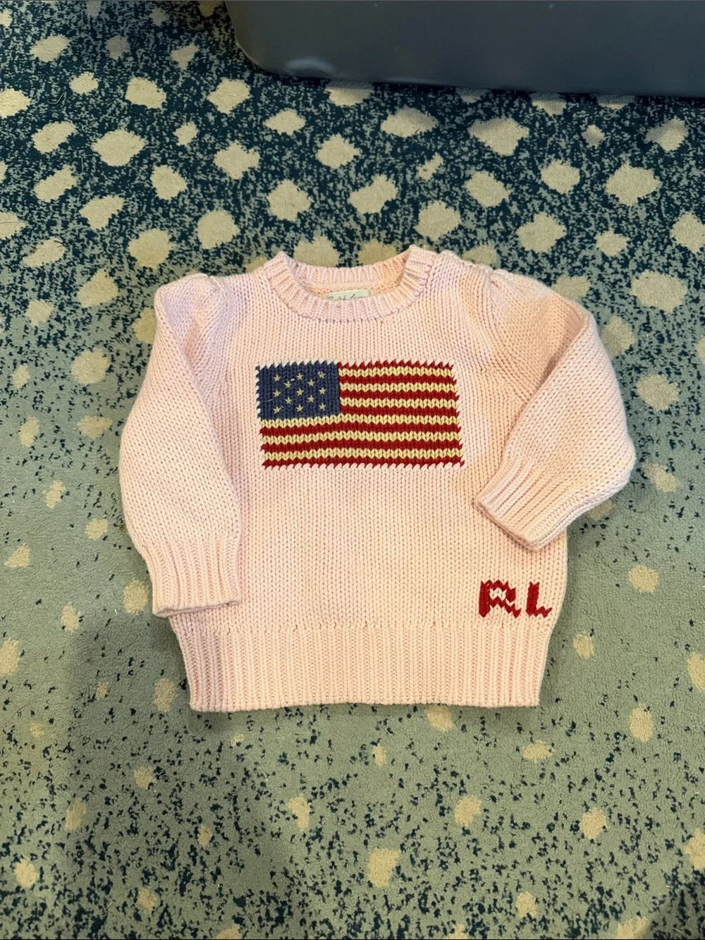 Ralph Lauren Light Pink Knit Sweater with Flag Motif